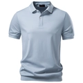 Men's light blue Tencel Polo shirt with white tipped collar and short sleeves - S / Tops / Light Blue