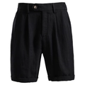 Detail view of black lyocell cotton shorts with double pleats and fixed rolled cuffs - S / Bottoms / Black