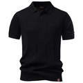 Polo da uomo in maglia nera business casual con motivo a strisce verticali a trama - S / Nero