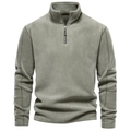 Men's olive green quarter-zip fleece pullover with stand collar and textured stitching - S / Tops / Olive Green (Stand Collar)