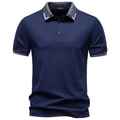 Polo da uomo blu navy con colletto a coste grigie e polsini a righe eleganti - S / Blu Notte