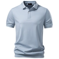 Polo da uomo in Tencel azzurro con strisce bianche a contrasto e colletto stile business - S / Azzurro