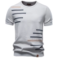 T-shirt in maglia grigio chiaro a maniche corte con strisce blu e gialle - S / Grigio chiaro