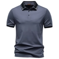Polo da uomo in jacquard grigio scuro con dettagli neri e bianchi a contrasto sui bordi - S / grigio scuro