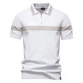 Polo de hombre blanco con rayas marrones, camiseta de punto con cremallera estilo negocios - Blanco