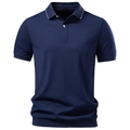 Polo da uomo blu navy in tencel con profili a contrasto bianchi su colletto e polsini - S / Blu Notte