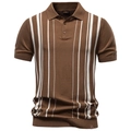 Dark brown knitted short sleeve Polo shirt with white vertical stripes and ribbed cuffs - S / Khaki/Earth Yellow