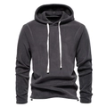 Men's dark grey polar fleece hoodie with contrast drawstrings for thermal outdoor wear - S / Tops / Dark Gray
