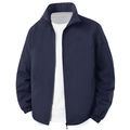 Men's navy blue bomber jacket with stand collar and full zipper closure in flat lay - M / Dark Blue