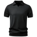 Polo da uomo nera in Tencel con scollo a V e tessuto drappeggiato dall'aspetto liscio - S / Nero
