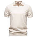 Men's cream white Tencel knit polo shirt featuring a premium seahorse collar design - Apricot