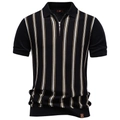 Polo de punto negro para hombre con rayas verticales y cierre de cremallera metálica - S / Negro