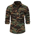 Men's slim fit camo corduroy long sleeve shirt with double chest pockets in forest pattern - 2XL / Camouflage