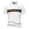 Men's white short-sleeved Polo shirt with green stripe and giraffe embroidery detail - White