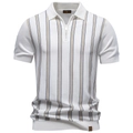 Polo de punto de rayas blancas para hombre con líneas azules y cuello con cremallera - S / Blanco