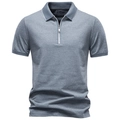 Men's business casual grey polo shirt with zip collar and white contrast tipping details - S / Light Blue
