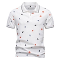 Herren Poloshirt aus weißer Baumwolle mit geometrischem Print und Streifenkragen - Weiß