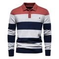 Polo de punto de manga larga para hombre con rayas en contraste y corte entallado - S / Rojo Ladrillo