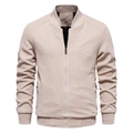 Men's slim fit waffle texture bomber jacket in beige with stand collar and zipper - L / Tops / Apricot