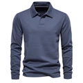 Men's long sleeve polo shirt in hazy blue pique fabric with elegant collar embroidery - S / Tops / Grey Blue