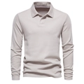 Classic men's long-sleeve polo shirt in beige pique fabric with a stylish lapel collar - S / Tops / Light Apricot