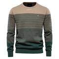 Pull homme coupe ajustée à col rond avec rayures bicolores en beige et vert foncé - Y121 Abricot