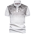 Heren polo shirt van wit katoen met zwarte bloemenprint verloop en klassieke polokraag - Zuiver Wit