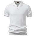 Slim fit men's white ribbed knit polo shirt with stylish seagull collar and short sleeves - S / White