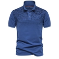 Klassieke blauwe herenpolo met bloemenprints op de borst en katoenen piqué-stof - Denim Blauw