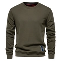 Sweat-shirt col rond vert olive, coupe décontractée avec manches longues et bords-côtes - S / Hauts / Vert Militaire