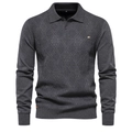 Men's slim fit charcoal grey diamond pattern knit polo sweater with long sleeves - S / Gray