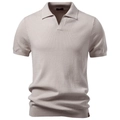 Polo en maille pour hommes beige clair à rayures verticales avec col Johnny - Abricot