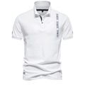 Polo homme classique à manches courtes blanc avec broderie bleue et col intérieur marine - Blanc Pur