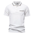 Polo blanc à manches courtes pour hommes avec col rayé et poche sur la poitrine - Blanc