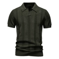 Polo da uomo in maglia verde scuro con strisce verticali e scollo a V senza bottoni - Verde militare