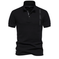 Polo noir pour homme en coton piqué avec broderies géométriques sur la poitrine et les manches - Noir