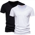 Lot de 2 t-shirts col V pour homme en coton noir et blanc avec texture flammée - S / Hauts / Lot de 2 / Noir+Blanc
