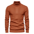 Men's turtleneck knit sweater in caramel brown with vertical ribbed texture for autumn - S / Tops / Brown