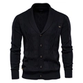 Gilet en maille noire pour homme avec col châle, torsades et fermeture boutonnée chic - Y168 Noir