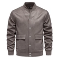 Men's suede bomber jacket in taupe grey with snap buttons and large flap pockets - XL / Khaki