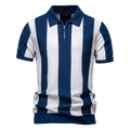 Polo da uomo in maglia a maniche corte con strisce verticali bianche e blu - Taglia S / Top / Blu navy