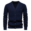 Donkerblauwe herenvest met V-hals, slanke pasvorm en klassieke knoopsluiting voor heren - Marineblauw
