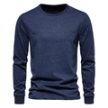 Men's navy blue long sleeve cotton T-shirt with embossed chest lettering and ribbed cuffs - S / Navy Blue