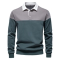 Men's casual long-sleeve Polo sweatshirt in white, grey, and teal color-block design - S / Tops / Light Gray