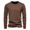 Men's brown long sleeve T-shirt with textured cotton fabric and embossed chest logo - 2XL / Coffee