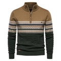 Maglione da uomo in maglia con mezza zip e inserti jacquard geometrici marroni e verdi - Taglia S / Top / Cachi Patchwork