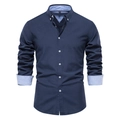 Camicia casual blu scuro da uomo con colletto e polsini a contrasto azzurro - Blu Notte