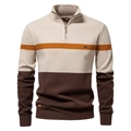 Maglione in maglia da uomo con mezza zip, design color-block e trama a nido d'ape - Taglia S / Top / Cachi