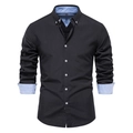 Camicia casual nera slim fit da uomo con dettagli a contrasto azzurro sul colletto - Nero