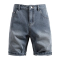Short en jean rétro pour hommes bleu gris avec motif chevrons et revers de jambe fixes - S / Bas / Bleu clair
